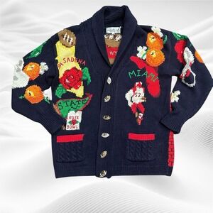 Eagles Eye Vintage Football Themed Knit Cardigan Sweater M Rose Sugar Bowl Miami